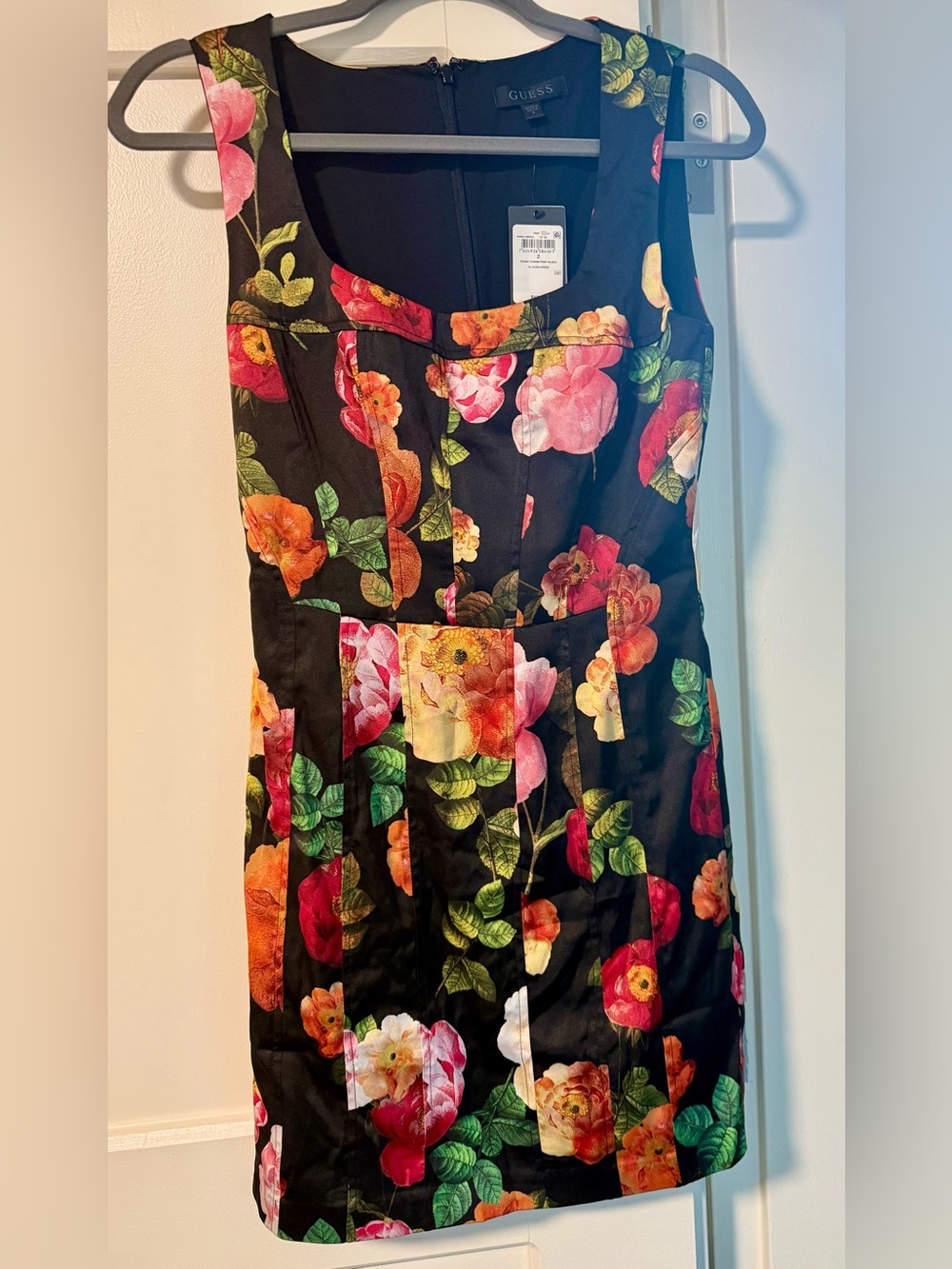 Guess Black Mini Dress with Pink, Orange & Green Floral Print